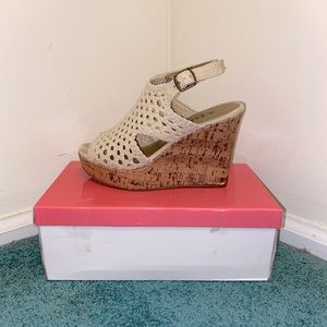 Mudd Woven Cork Wedge Ankle Strap Wedges